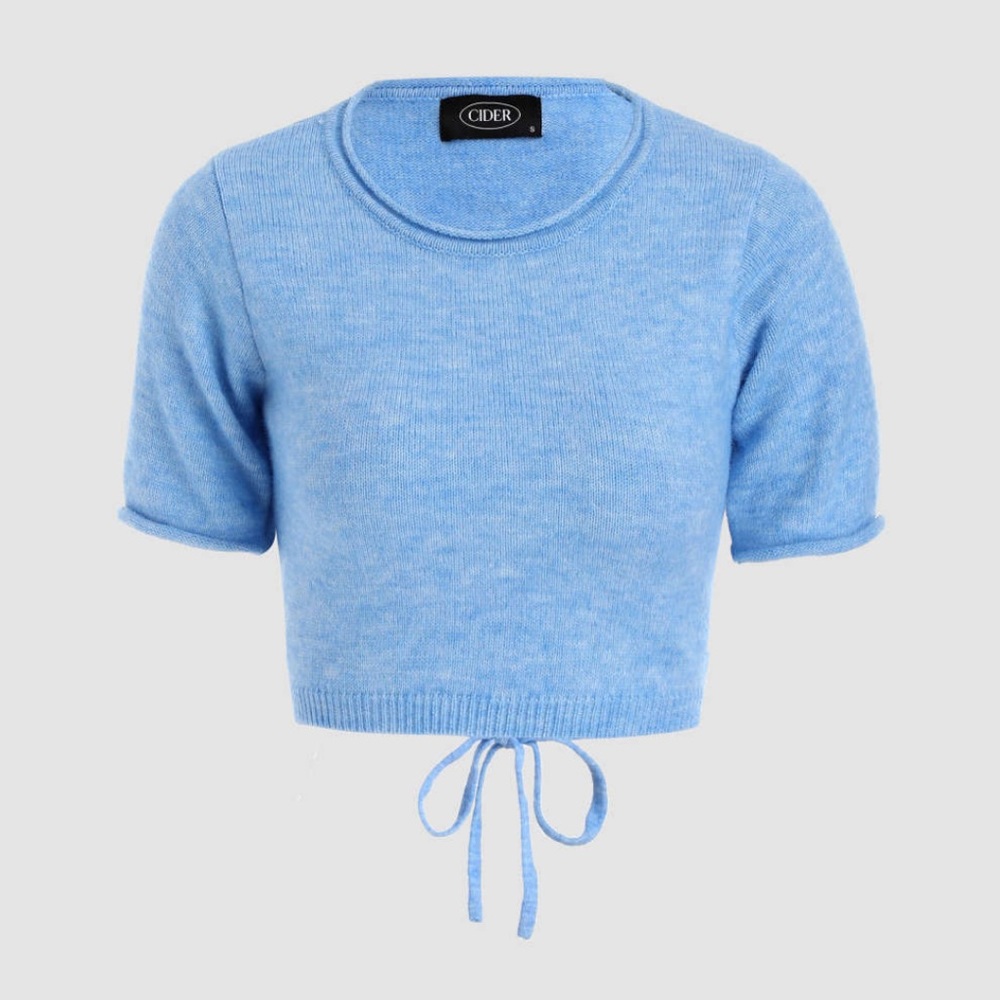 Cider Blue Cropped Knot Tee with tie Back | M